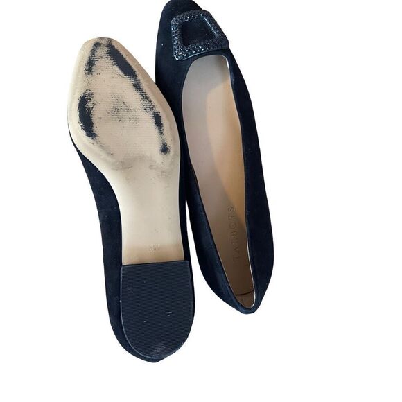 Talbots Womens Black Rhinestone Buckle Slip On Suede Flats Ballet Size 9 - Picture 5 of 8